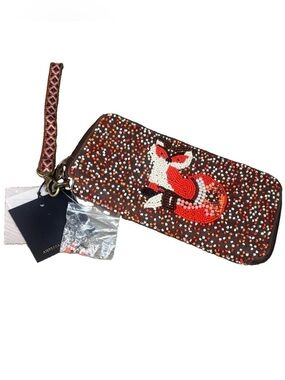America & Beyond Fantastic Fox Beaded Wristlet Wallet NWT Hand Beaded Boho
